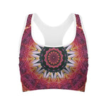 Pink Flower Kaleidoscope Print Women's Sports Bra