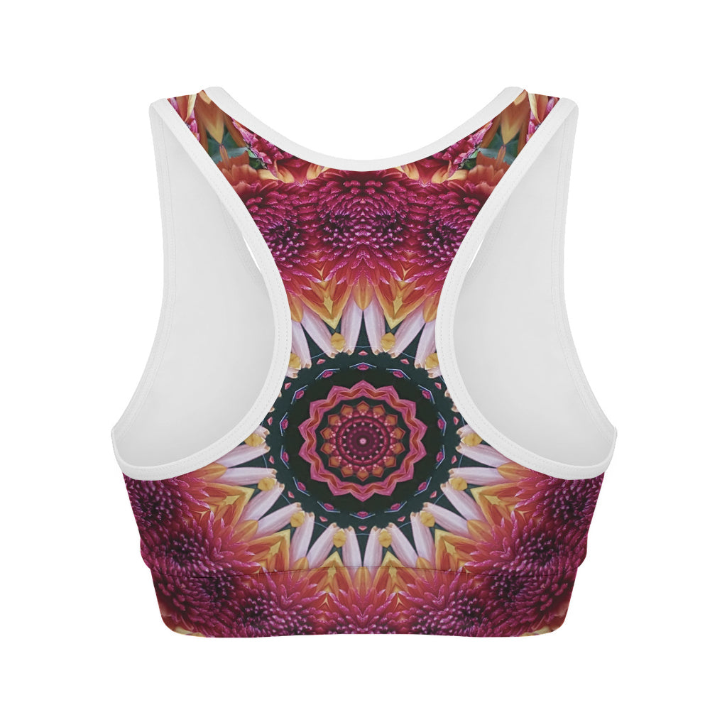 Pink Flower Kaleidoscope Print Women's Sports Bra
