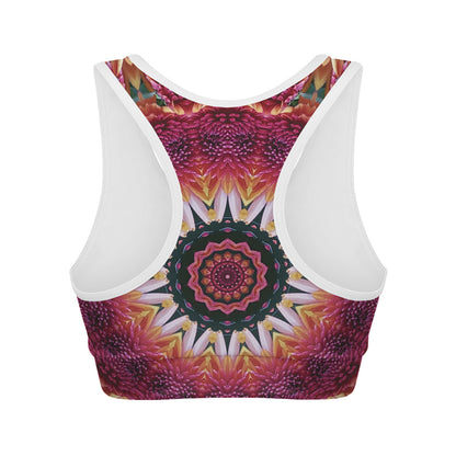 Pink Flower Kaleidoscope Print Women's Sports Bra