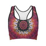 Pink Flower Kaleidoscope Print Women's Sports Bra