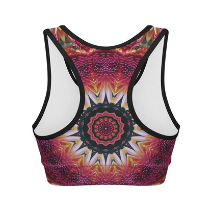 Pink Flower Kaleidoscope Print Women's Sports Bra