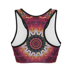 Pink Flower Kaleidoscope Print Women's Sports Bra