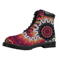 Pink Flower Kaleidoscope Print Padded Collar Lace Up Boots