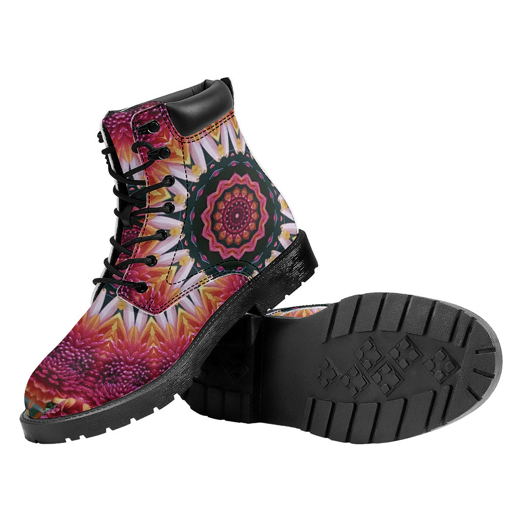 Pink Flower Kaleidoscope Print Work Boots