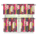 Pink Flower Patchwork Pattern Print 3 Piece Kitchen Curtains