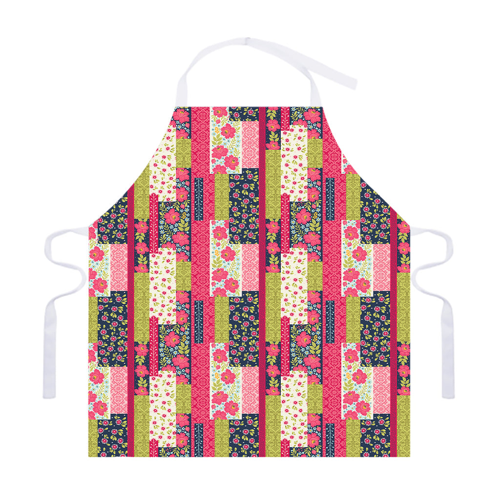 Pink Flower Patchwork Pattern Print Adjustable Apron