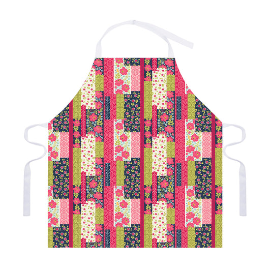 Pink Flower Patchwork Pattern Print Adjustable Apron