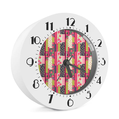 Pink Flower Patchwork Pattern Print Alarm Clock