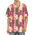 Pink Flower Patchwork Pattern Print Aloha Shirt