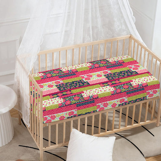 Pink Flower Patchwork Pattern Print Baby Crib Sheet