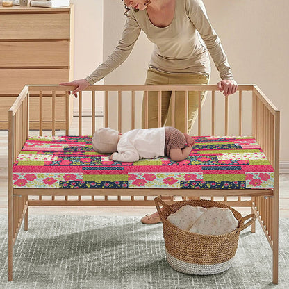Pink Flower Patchwork Pattern Print Baby Crib Sheet