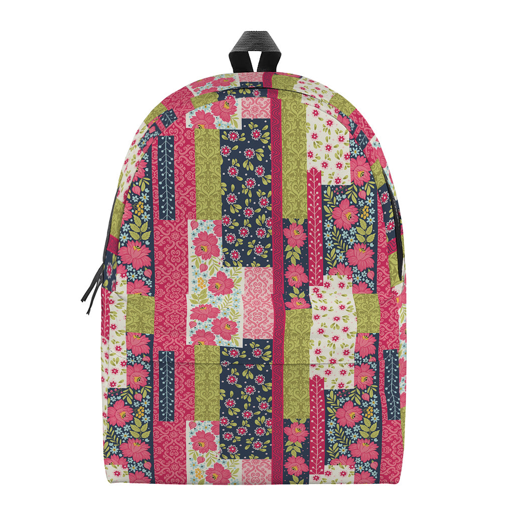 Pink Flower Patchwork Pattern Print Backpack