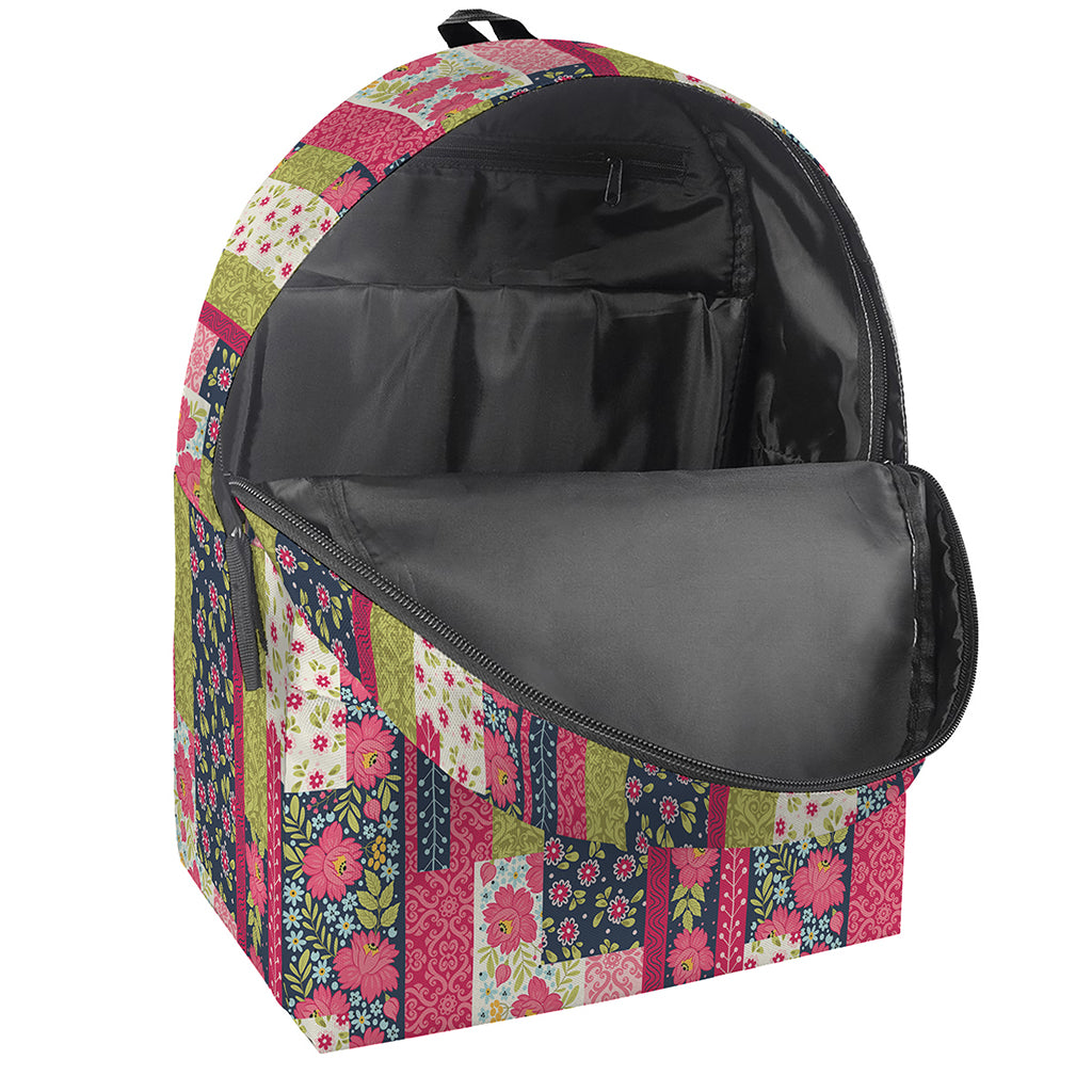 Pink Flower Patchwork Pattern Print Backpack