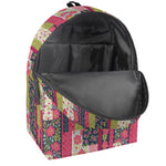 Pink Flower Patchwork Pattern Print Backpack