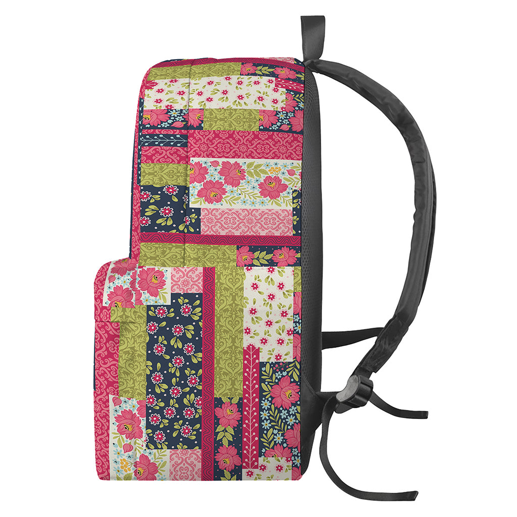 Pink Flower Patchwork Pattern Print Backpack