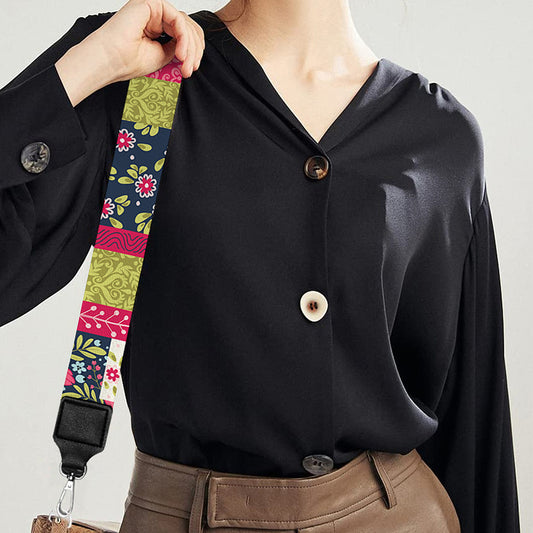 Pink Flower Patchwork Pattern Print Bag Strap