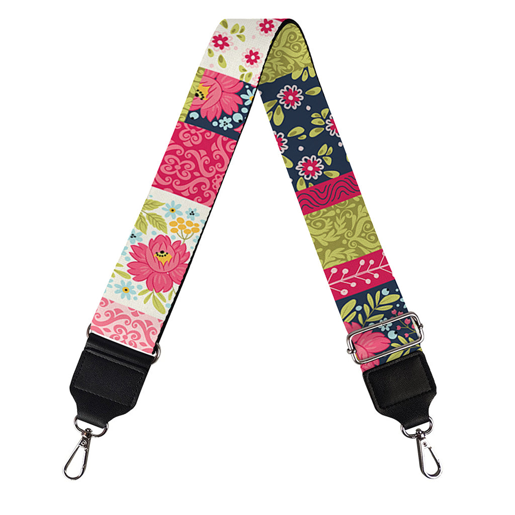 Pink Flower Patchwork Pattern Print Bag Strap