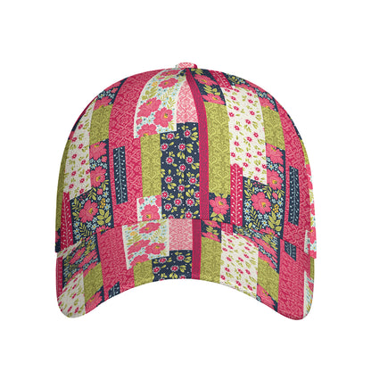Pink Flower Patchwork Pattern Print Baseball Cap