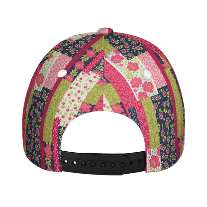 Pink Flower Patchwork Pattern Print Baseball Cap