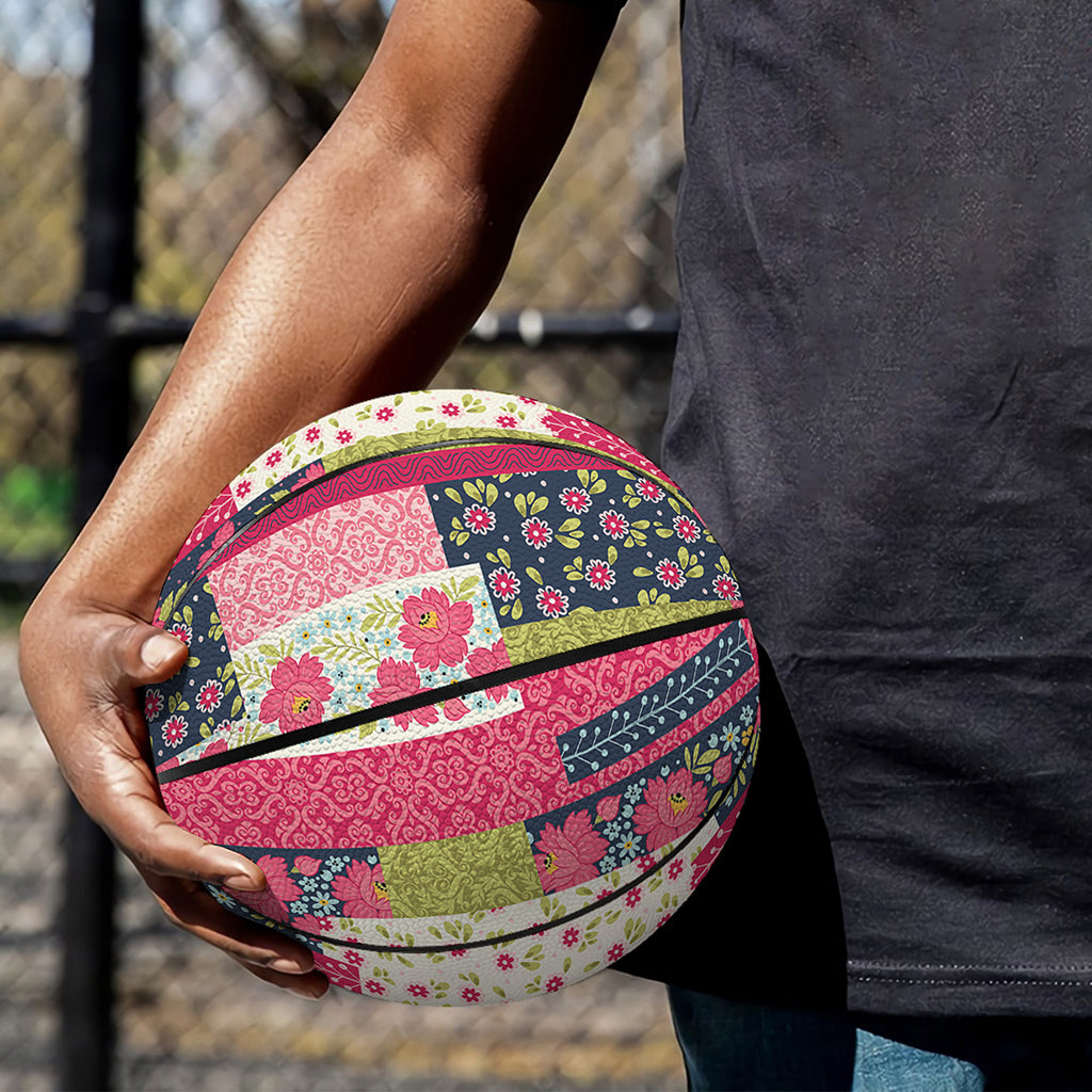 Pink Flower Patchwork Pattern Print Basketball