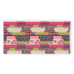 Pink Flower Patchwork Pattern Print Beach Towel