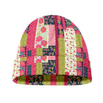 Pink Flower Patchwork Pattern Print Beanie