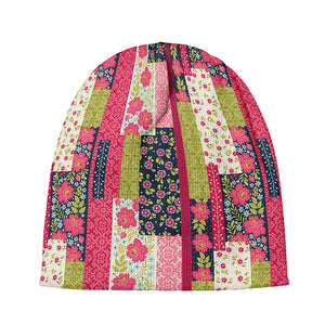 Pink Flower Patchwork Pattern Print Beanie