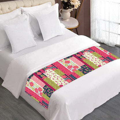 Pink Flower Patchwork Pattern Print Bed Runner