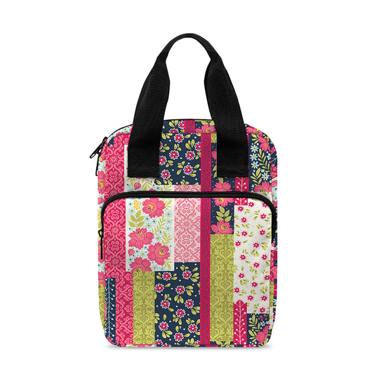 Pink Flower Patchwork Pattern Print Bible Tote Bag
