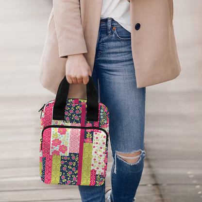 Pink Flower Patchwork Pattern Print Bible Tote Bag
