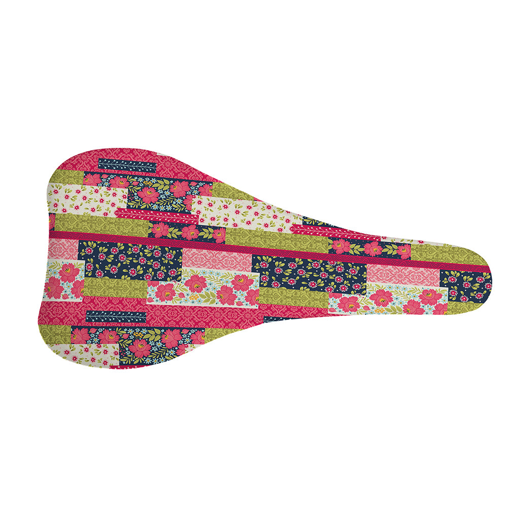 Pink Flower Patchwork Pattern Print Bicycle Seat Cover