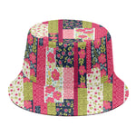 Pink Flower Patchwork Pattern Print Bucket Hat