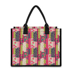 Pink Flower Patchwork Pattern Print Canvas Tote Bag