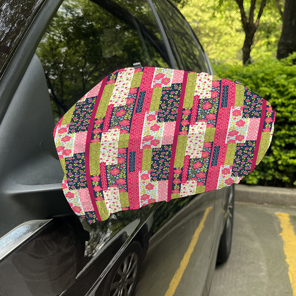 Pink Flower Patchwork Pattern Print Car Side Mirror Covers