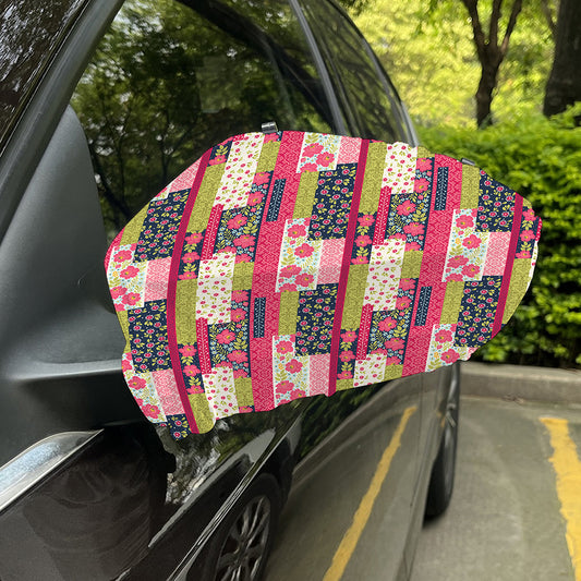 Pink Flower Patchwork Pattern Print Car Side Mirror Covers