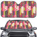 Pink Flower Patchwork Pattern Print Car Windshield Sun Shade