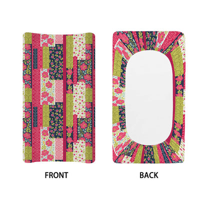 Pink Flower Patchwork Pattern Print Changing Pad Cover