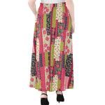 Pink Flower Patchwork Pattern Print Chiffon Maxi Skirt