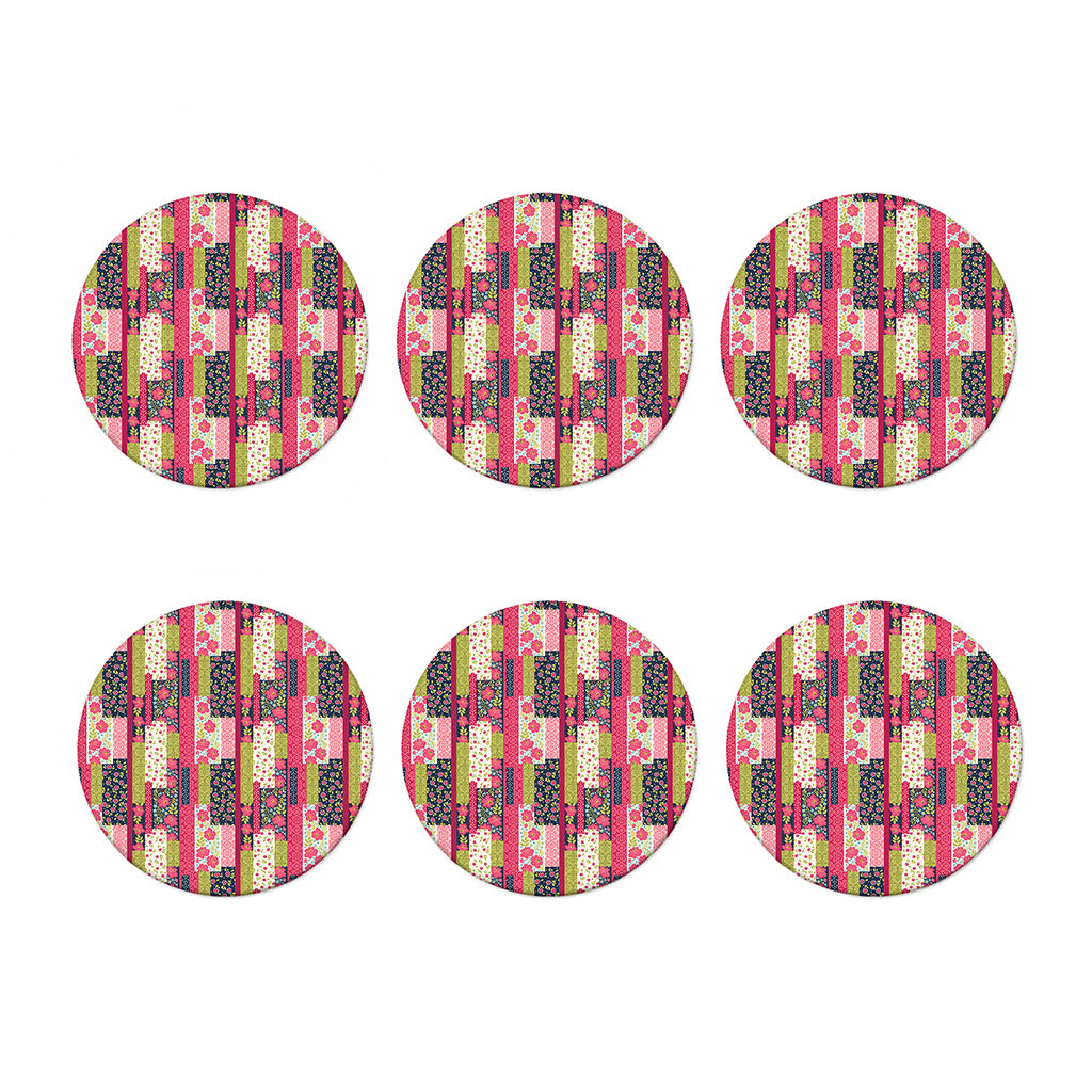 Pink Flower Patchwork Pattern Print Coaster Set