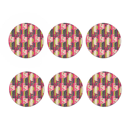 Pink Flower Patchwork Pattern Print Coaster Set