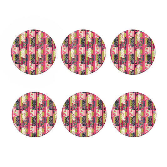Pink Flower Patchwork Pattern Print Coaster Set