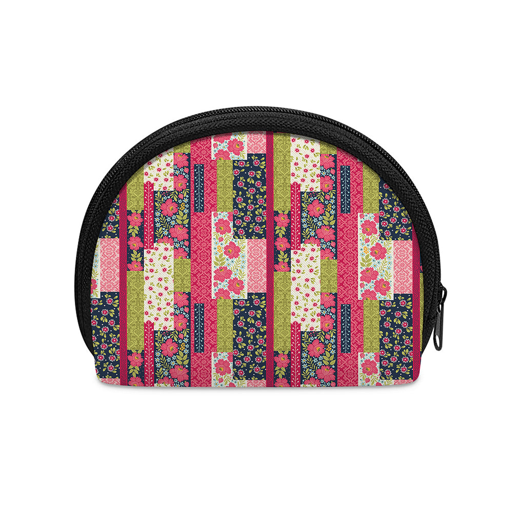 Pink Flower Patchwork Pattern Print Coin Purse