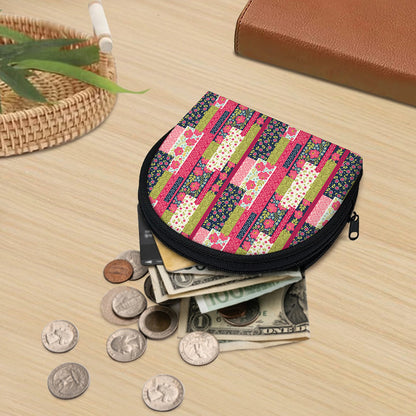 Pink Flower Patchwork Pattern Print Coin Purse