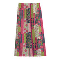 Pink Flower Patchwork Pattern Print Cotton Front Slit Maxi Skirt