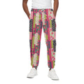 Pink Flower Patchwork Pattern Print Cotton Sweatpants