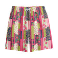 Pink Flower Patchwork Pattern Print Cotton Shorts