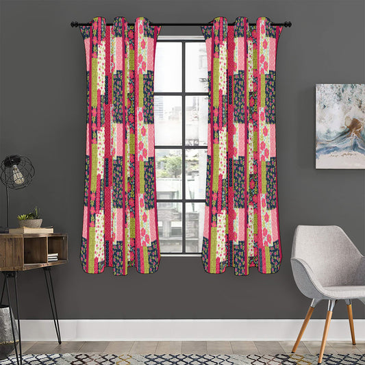 Pink Flower Patchwork Pattern Print Curtain