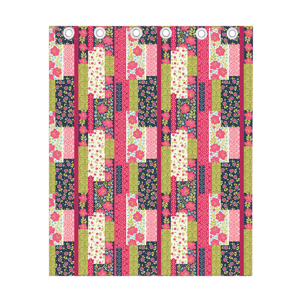 Pink Flower Patchwork Pattern Print Curtain