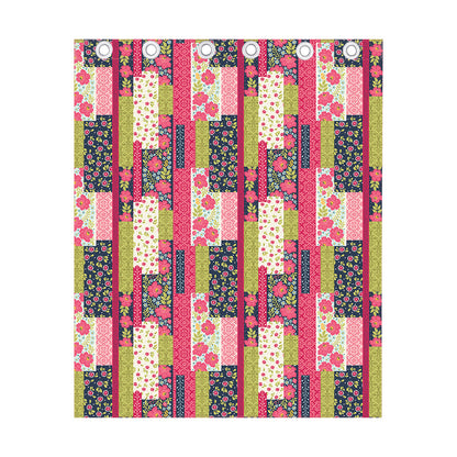 Pink Flower Patchwork Pattern Print Curtain