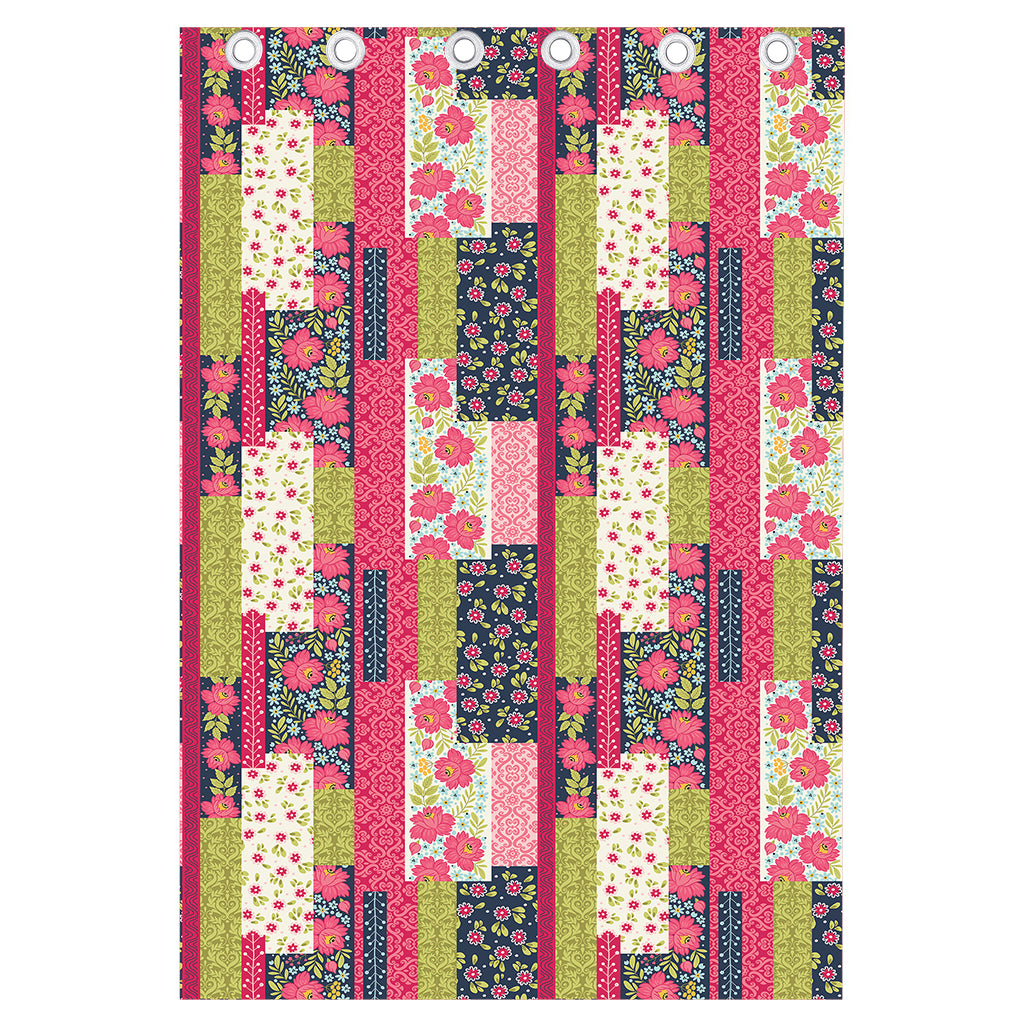 Pink Flower Patchwork Pattern Print Curtain